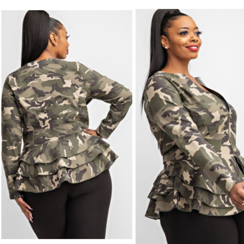Peplum Camo Fitted Top